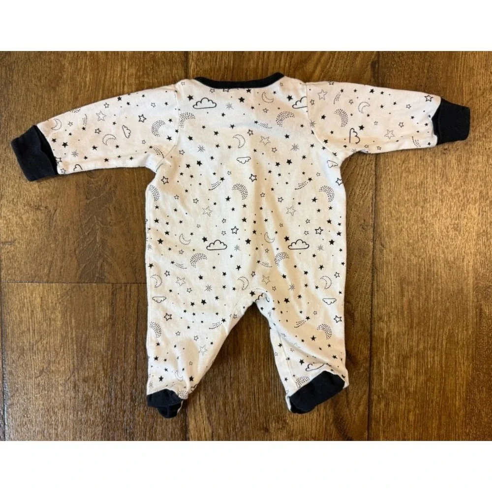 Preemie Baby Boy Girl Unisex Sleeper Moon Stars Black White Zipper Outfit Romper